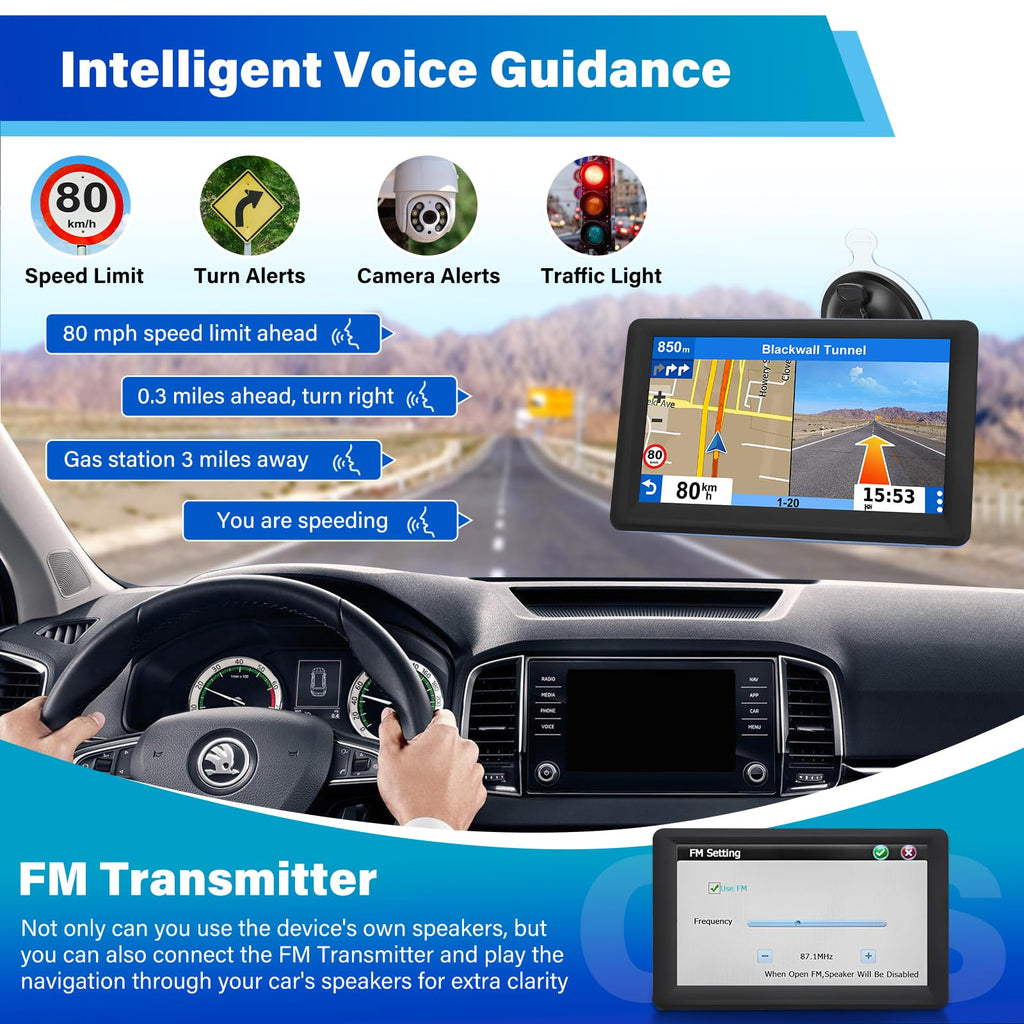 7" GPS Navigator for Car Truck RV, 2026 Maps, Touchscreen GPS for Car | 7" Car GPS with 2026 Maps Free Lifetime Updates, Speed Camera Alerts, Custom Truck Routing, Voice-Guided Turn Directions