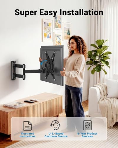 Pipishell Full Motion TV Wall Mount for Echo Show 21/15 and 13-43 Inch Flat Curved Screen TVs & Monitors, Max VESA 200x200mm up to 44lbs, TV Mount Wall Bracket with Rotation Swivel Tilt Extension