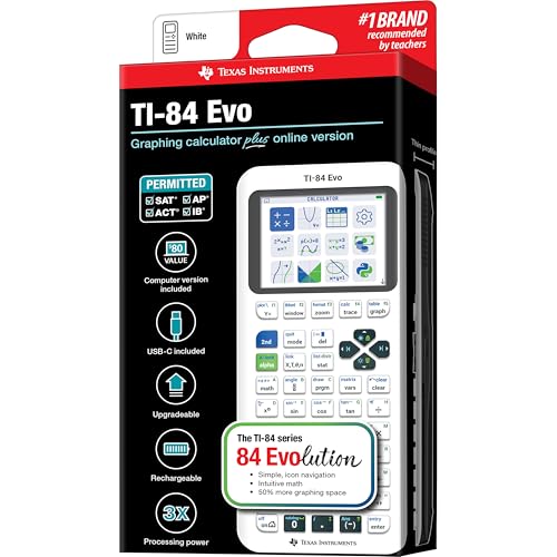 TI-84 Evo Graphing Calculator Texas Instruments, White | Intuitive Icon-based Homescreen, USB-C Charging, Python Programming, Faster Performance, Bigger Graphs than TI-84 Plus CE