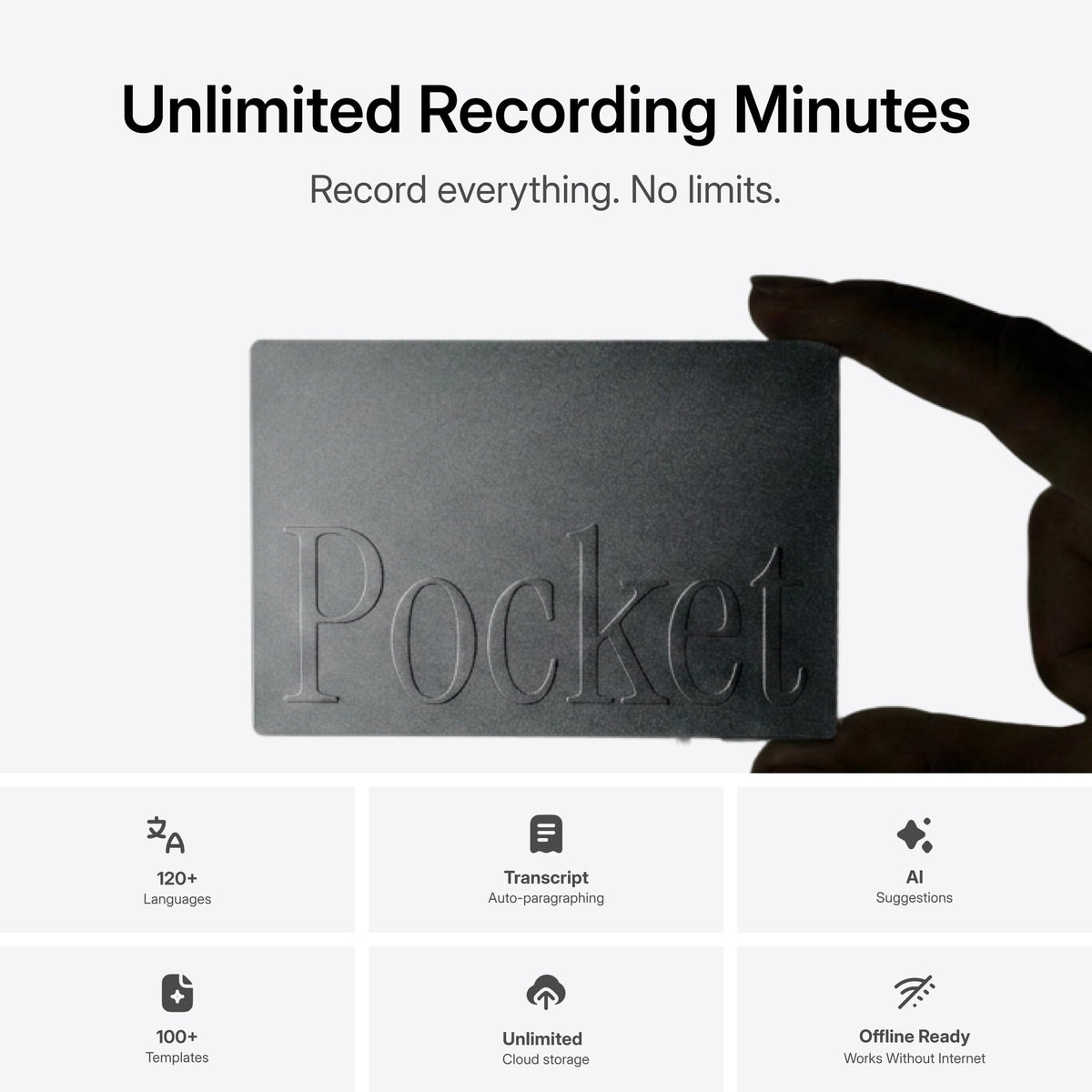 Pocket AI Voice Recorder, Auto Transcription, AI Note Taker, Space Grey | Recording Device, Action Items, Mind Maps, Ask Pocket, 4-Day Battery, MagSafe, iOS & Android