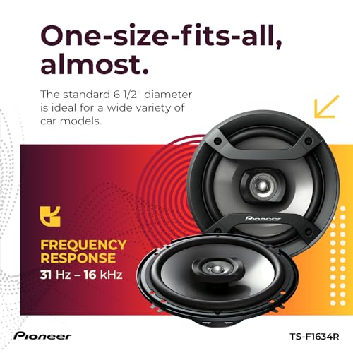 Pioneer F-Series TS-F1634R 6.5" 2-Way Coaxial Car Speakers 200W Max | Great Factory Speaker Replacement, Balanced Sound + Smooth Treble, High-Efficiency Speaker Designed for OEM Power