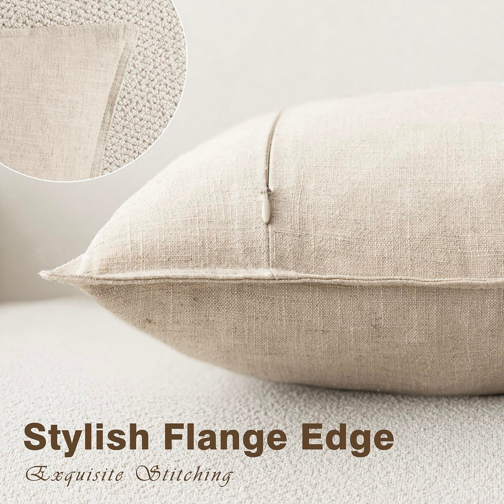 Foindtower Linen Solid Decorative Throw Pillow Covers 20x20 Natural Beige | Pack of 2 Boho Farmhouse Pillowcase,Accent Neutral Cushion Covers,Morden Home Decor for Chair Couch Sofa Bedroom Living Room