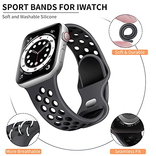 Lerobo Sport Band for Apple Watch Bands 44mm 45mm 46mm 42mm 49mm Men Women | Soft Silicone Breathable Waterproof Strap for iWatch Series 12 11 10 9 8 7 6 5 Ultra 4 SE 3 2 1, Gym Workout Wrist Band Black