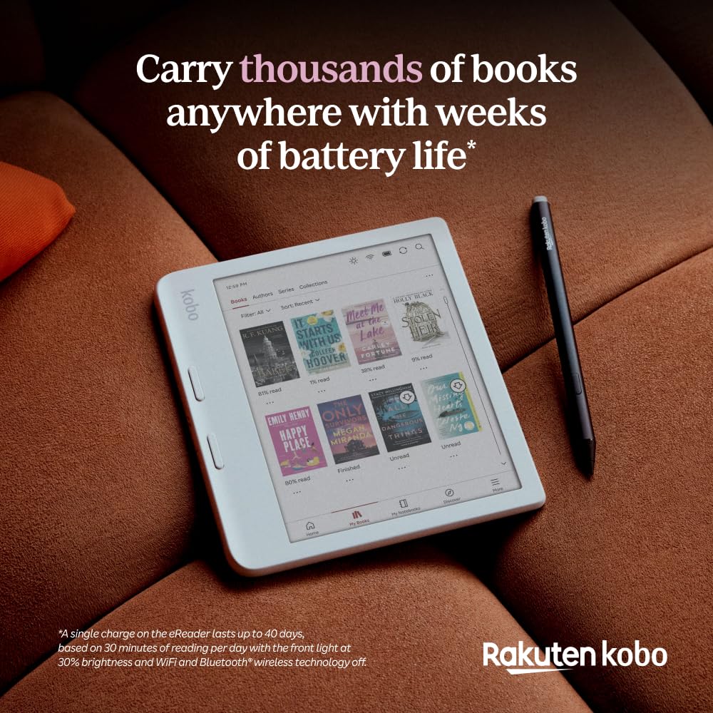 Kobo Libra Colour eReader, 7” Color E Ink, Waterproof, White | 7” Color E Ink Kaleido 3, Dark Mode, Waterproof, eBooks, Audiobooks, Recycled Materials