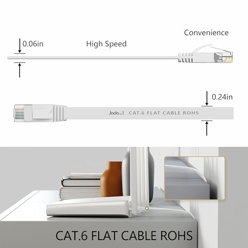 Jadaol Cat6/Cat6A Ethernet Cable 50FT Flat with Clips 10Gbps Network, White | 1FT 3FT 5FT 10FT 15FT 20FT 25FT 30FT 35FT 50FT 60FT 75FT 100FT 150FT 200FT LAN Patch Cable for Router, Modem, Switch, Gaming