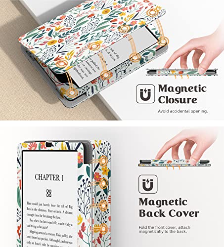 Moko Case for 7"/6.8" Kindle Paperwhite 12/11th Gen & Kindle Colorsoft for Signature Edition 2024, Slim PU Shell Cover with Auto-Wake/Sleep, Flowers