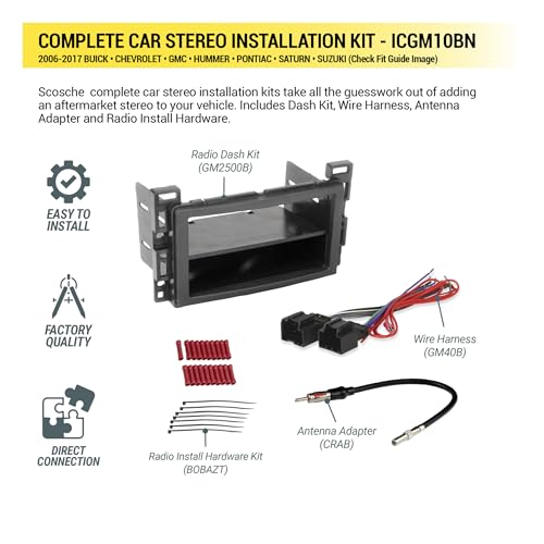 Scosche ICGM10BN Complete Double/Single DIN Stereo Installation Kit for Select Non-Amplified 2006-17 General Motors Vehicles - No Steering Wheel Remote - See Fit Guide in Images to Verify Your Vehicle
