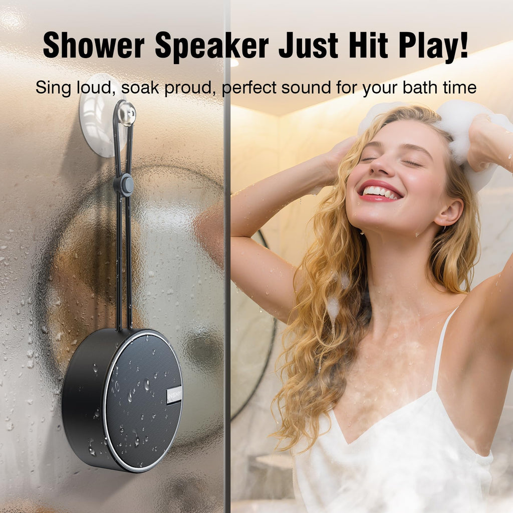 INSMY C12 IP67 Waterproof Shower Bluetooth Speakers Portable Small Speaker | Speakers Bluetooth Wireless,Loud Clear Sound,Support TF Card,Suction Cup,for Outdoor Kayak Canoe Beach Gift (Black)