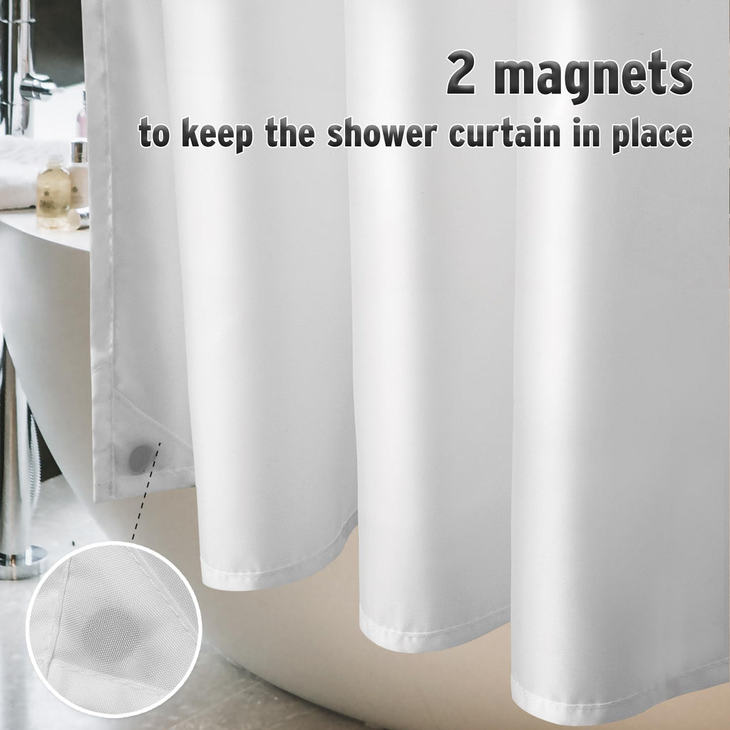Titanker Waterproof Fabric Shower Curtain Liner Washable, Cloth Shower Liner with Magnets, White Shower Liner Soft Fabric, Lightweight Shower Curtain Liner, 70x72 Inches
