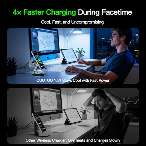 3 in 1 Mag-Safe Wireless Charger Stand for iPhone Apple Watch AirPods | Adjustable Blue Ambient Light,15W Magnetic Charging Station for iPhone 17 16 15 14 13 12 Series wireless charging station