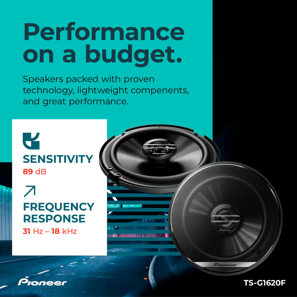 Pioneer G-Series TS-G1620F 6.5" 2-Way Coaxial Car Speakers 300W Max | Great Stock Upgrade, Balanced Sound + Smooth Treble, High-Efficiency Speaker Designed for OEM Power