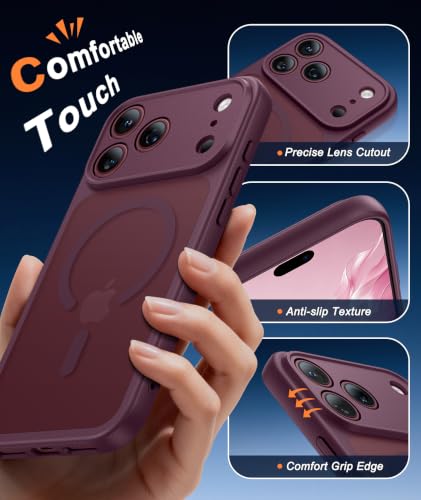 FNTCASE for iPhone 18 Pro Max / 17 Pro Max Case Fit for MagSafe Burgundy | Translucent Magnetic Slim Shockproof Protective Cover with Screen Protector, Military Grade Drop Protection