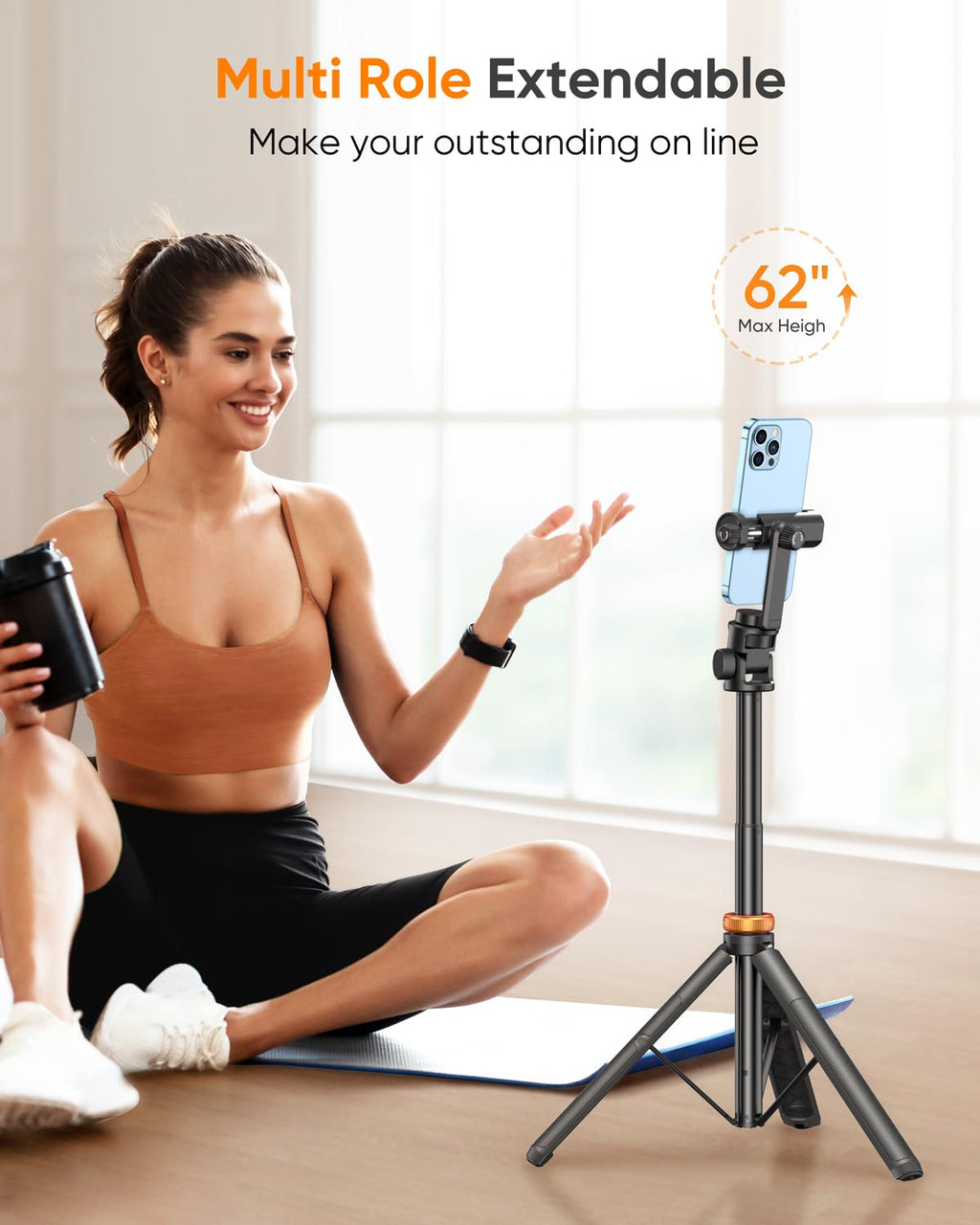 EUCOS 62" Phone Tripod, Tripod for iPhone & Selfie Stick with Remote | Extendable Cell Phone Stand & Ultimate Phone Holder, Solidest Phone Stand Compatible with iPhone/Android