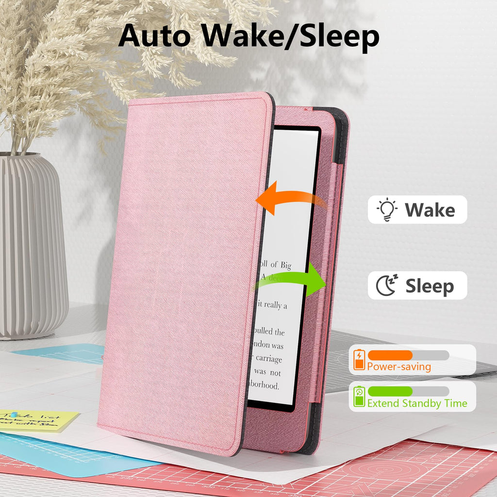 Case for Kindle Paperwhite 7"/6.8" (13th/12th Generation, 2026/2024), Pink | Lainergie Slim High Quality PU Leather Kindle Colorsoft Signature Edition 2024 Case With Stand, Hand Strap, Auto-Wake/Sleep