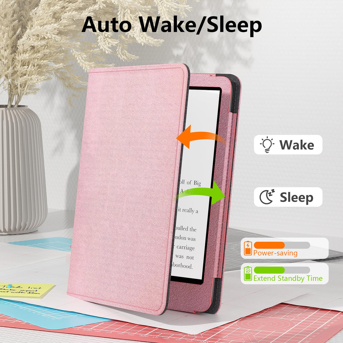 Case for Kindle Paperwhite 7"/6.8" (13th/12th Generation, 2026/2024), Pink | Lainergie Slim High Quality PU Leather Kindle Colorsoft Signature Edition 2024 Case With Stand, Hand Strap, Auto-Wake/Sleep