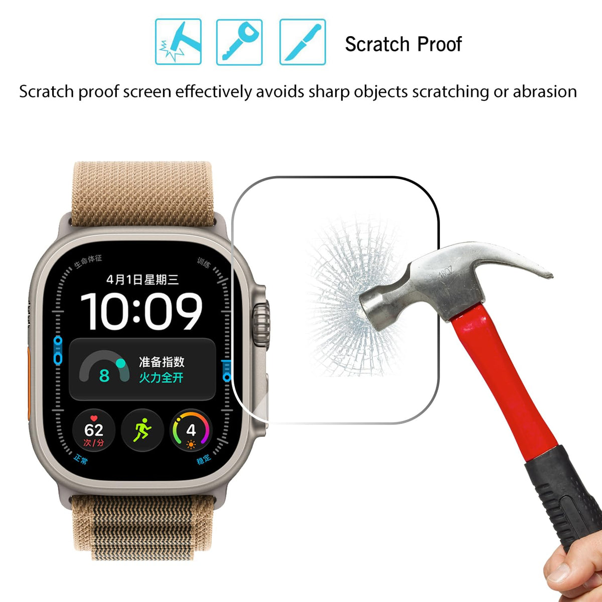 Ailun 3 Pack Screen Protector for Apple Watch Ultra 4/3/2/Ultra [Clear] | 49mm, Tempered Glass Film, Anti-Scratch, High Definition, Touch Sensitive