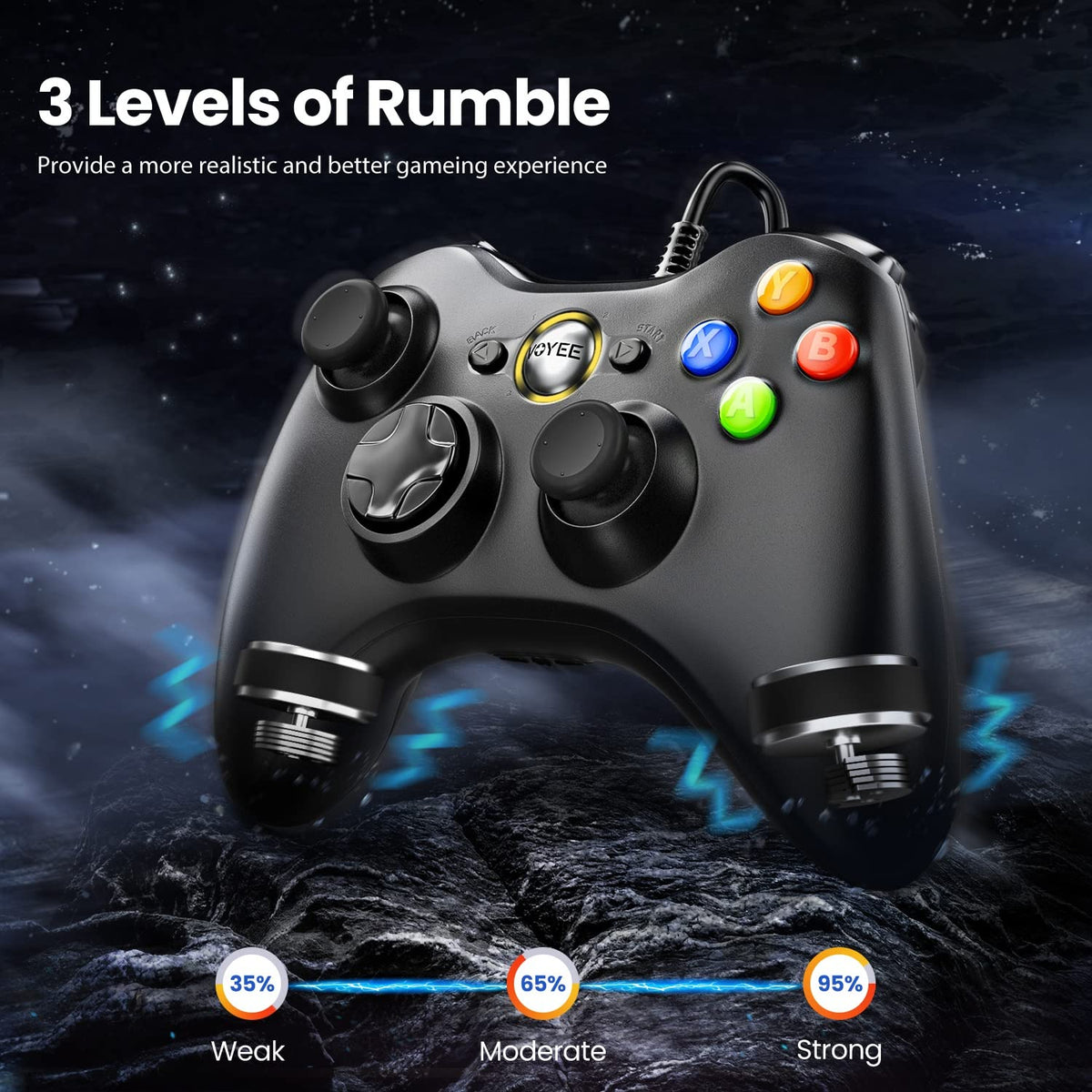 VOYEE PC Controller, Wired Compatible with Xbox 360 & Slim/Windows 10/8/7 | Upgraded Joystick, 7.2ft Cord, Ergonomic Grips, Double Shock | Enhanced (Black)