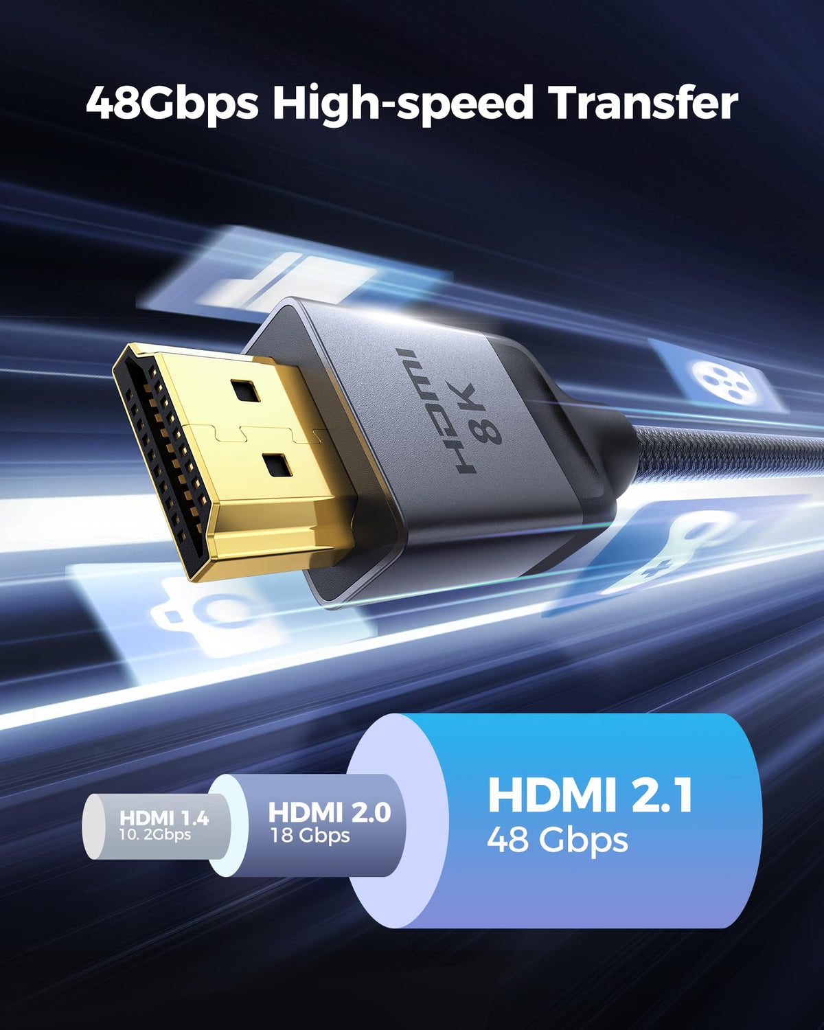 Silkland Certified HDMI 2.1 Cable Ultra High Speed 48Gbps Braided HDR 6.6FT | 4K@240Hz 144Hz 120Hz, 8K@60Hz, 1440P, HDR10+, eARC, HDCP 2.3, Dolby Atmos, DTS:X, Xbox, PS5, PS4, Roku TV, Monitor, PC TV