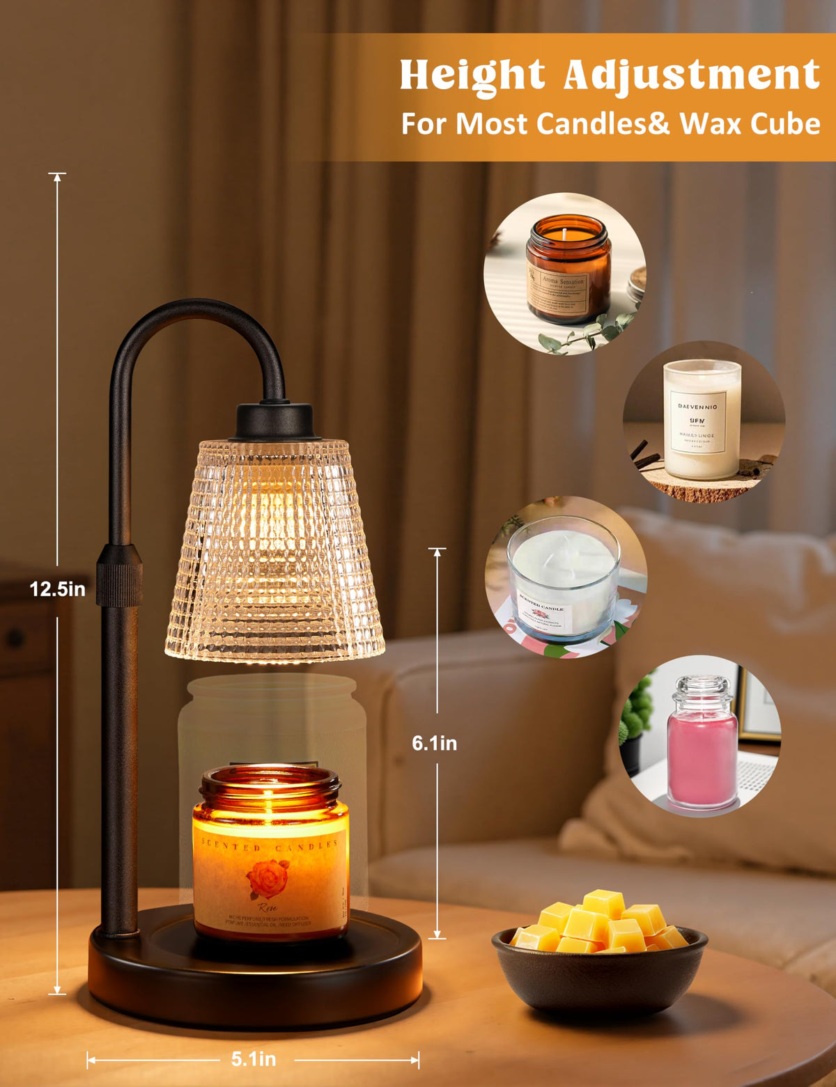 Innqoo Candle Warmer Lamp with Timer Home Decor Birthday Gifts for Women | Dimmable Candle Warmer for Jar Candles, Height Adjustable Wax Warmer,Halloween Decorations House Warming Gifts New Home