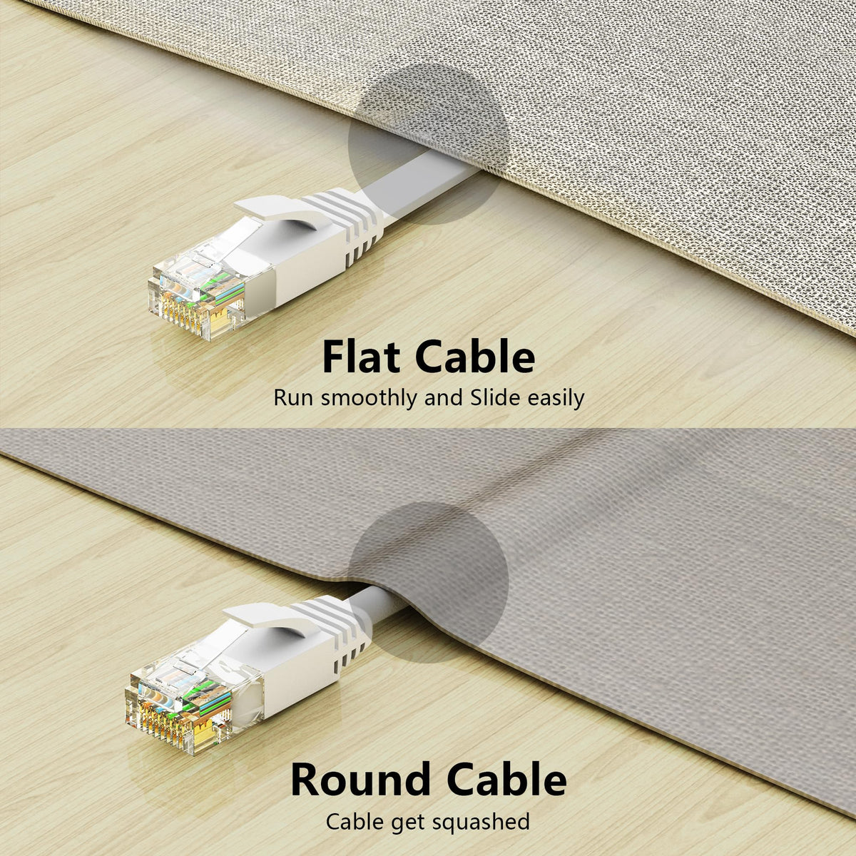 Jadaol Cat6/Cat6A Ethernet Cable 50FT Flat with Clips 10Gbps Network, White | 1FT 3FT 5FT 10FT 15FT 20FT 25FT 30FT 35FT 50FT 60FT 75FT 100FT 150FT 200FT LAN Patch Cable for Router, Modem, Switch, Gaming