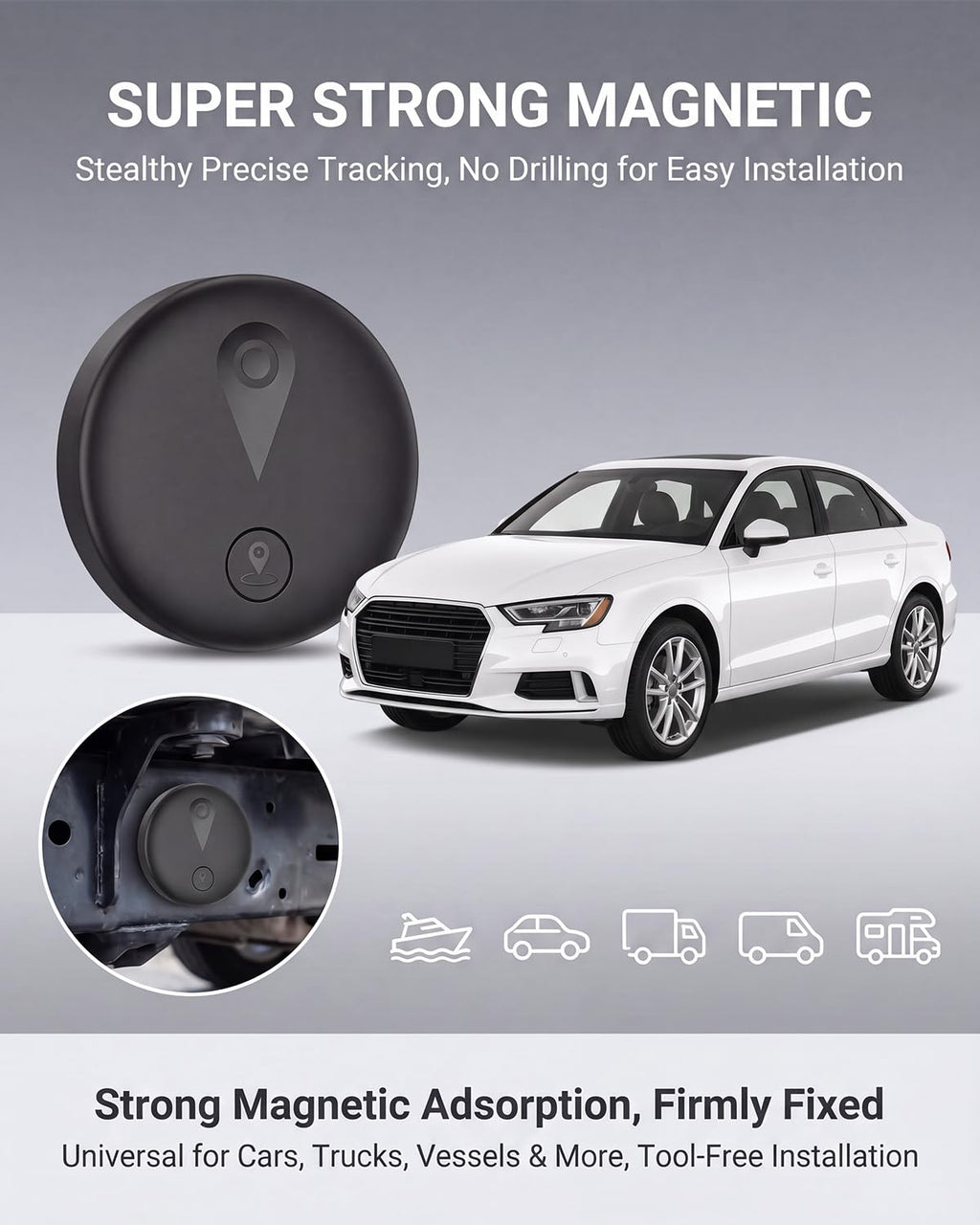 GPS Tracker for Vehicles, Real-Time Undetectable GPS Tracker for Car - No Monthly Fee & SIM Card for Hidden Magnetic GPS Locator for Android and iPhone, Ultra-Slim, IP68 Waterproof, Safe & Durable
