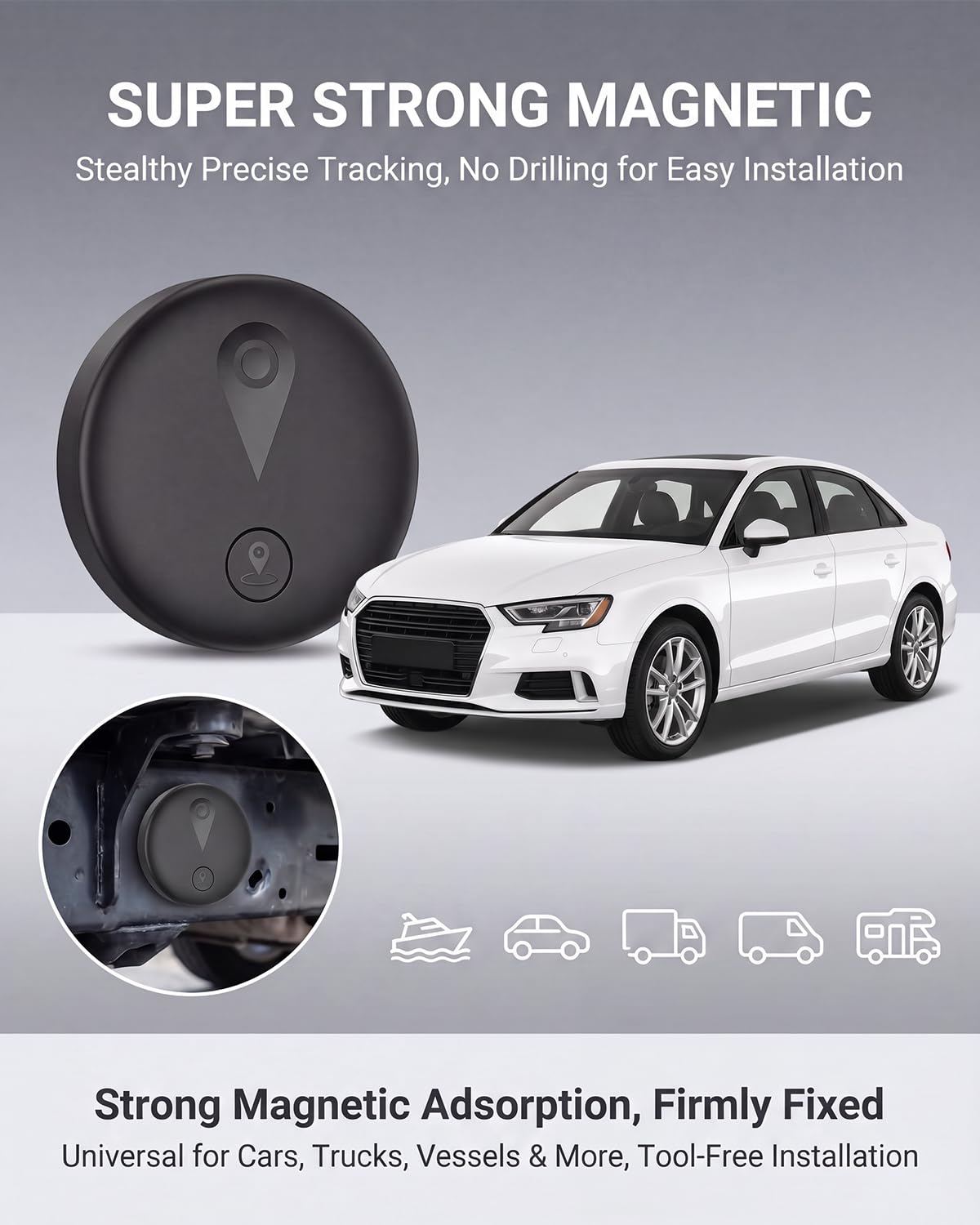 GPS Tracker for Vehicles, Real-Time Undetectable GPS Tracker for Car - No Monthly Fee & SIM Card for Hidden Magnetic GPS Locator for Android and iPhone, Ultra-Slim, IP68 Waterproof, Safe & Durable