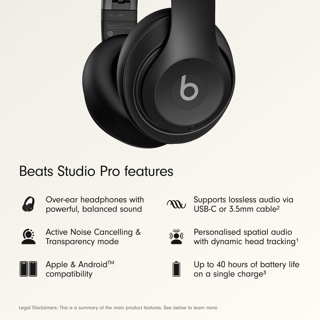 Beats Studio Pro Premium Wireless Over-Ear Headphones- Up to 40-Hour Battery Life, Active Noise Cancelling, Great for Travel & Commuting, USB-C Lossless Audio, Apple & Android Compatible -Black