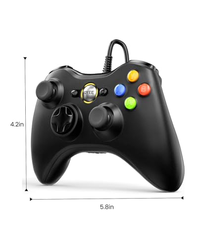 VOYEE PC Controller, Wired Compatible with Xbox 360 & Slim/Windows 10/8/7 | Upgraded Joystick, 7.2ft Cord, Ergonomic Grips, Double Shock | Enhanced (Black)