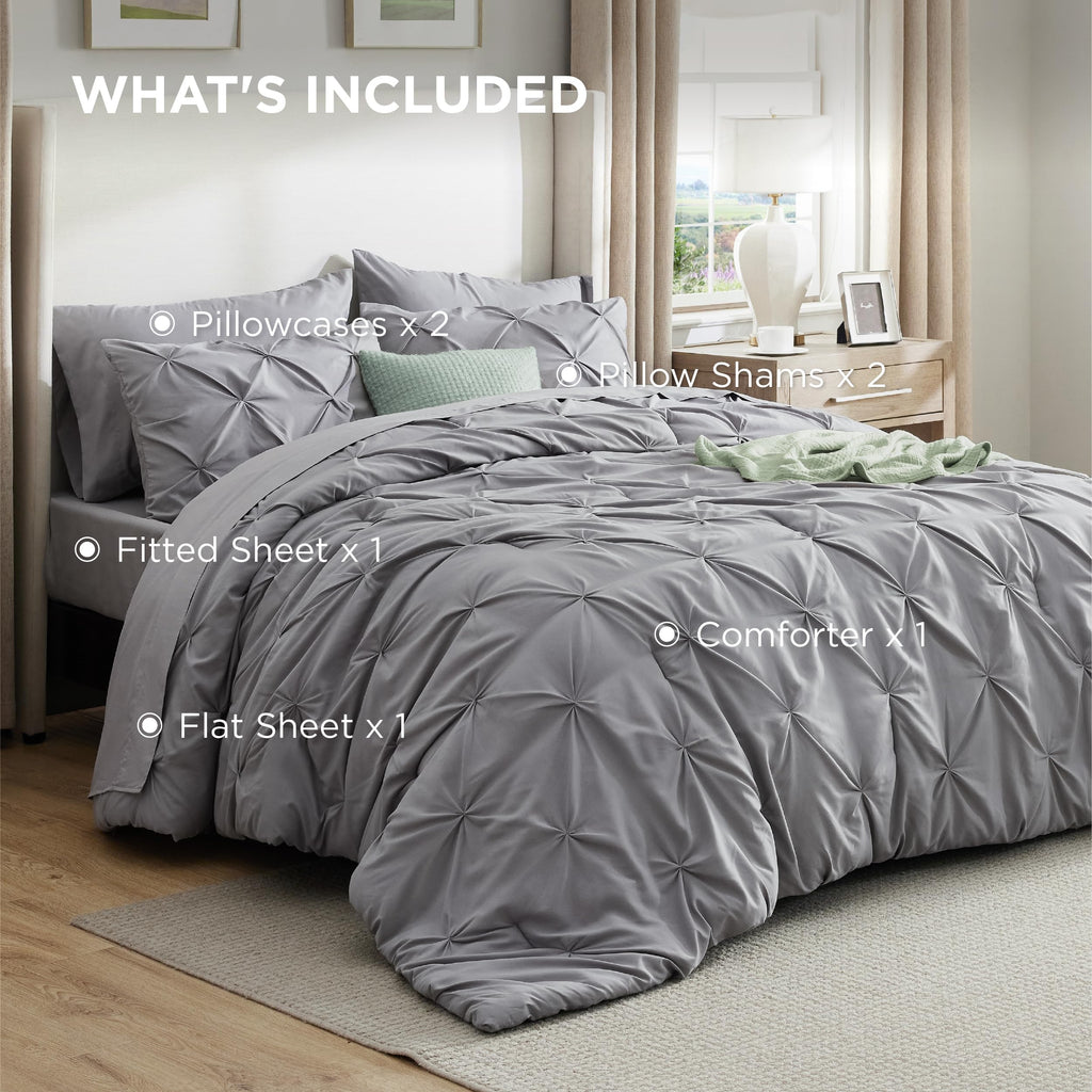Bedsure 7-Piece Queen Bedding Comforter Set & Sheet Set, Grey Bed in a Bag