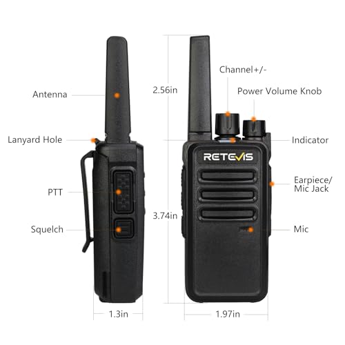 Retevis RT68 Business FRS Walkie Talkies Long Range with Earpieces 6 Pack | Rugged & Compact, License-Free, Powerful 500mW Speaker, 12-Hour Battery, Long-Term Supply, for Schools, Retail & Hospitality