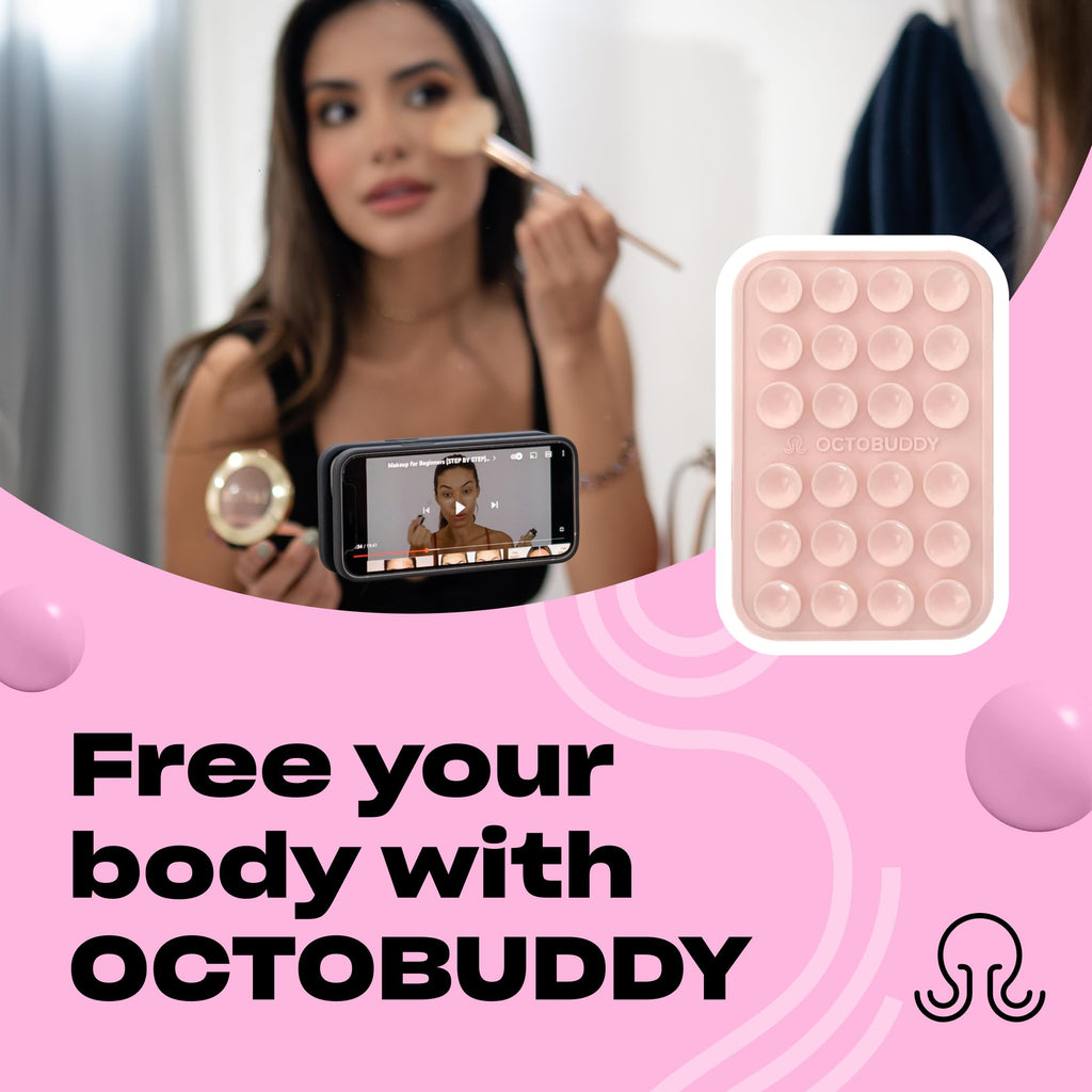 OCTOBUDDY Classic - Silicone Suction Phone Case Adhesive Mount, Chalk Pink | Hands-Free, Strong Grip Holder for Selfies and Videos - iPhone and Android Compatible - 2.25″ x 3.25″