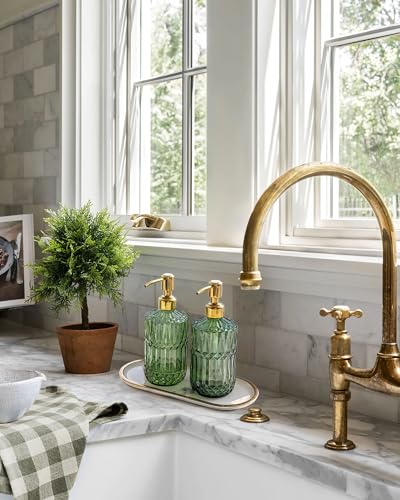 JASAI 18Oz Green Glass Soap Dispenser with Gold Rust Proof Pump
