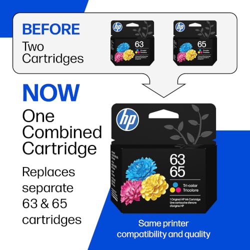 HP 63/65 Tri-Color Ink Cartridge (Replaces Both 63 & 65), Compatible with DeskJet 1100, 2100, 2600, 3600, Envy 4500, 5000, OfficeJet 3800, 4600, 5200 Series, B7RT2AN