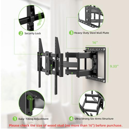 USX Mount Full Motion TV Wall Mount for 42-90 inch TV Holds up to 132lbs | TV Mount Bracket Dual Swivel Articulating Tilt 6 Arms, Max 16" Wood Studs, VESA 600x400mm, Fits 55/65/75/85/86"