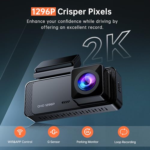 Veement 1296P Dash Cam Front, WiFi Dash Camera for Cars with App | V300 Mini Hidden Design, Night Vision, 170° Lens, Loop Recording, G-Sensor, 256GB Max, Card Not Included, Hardwire Required
