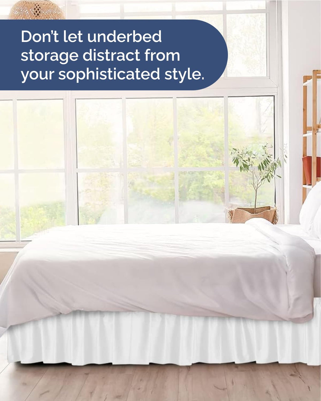 CGK Wrap Around Dust Ruffle Bed Skirt - Queen Size, 15" Inch, White | Easy Fit Elastic Strap, Adjustable Pleated Bedskirt w/Brushed Fabric, Wrinkle & Fade Free, for Women, Men, Kids & Teens