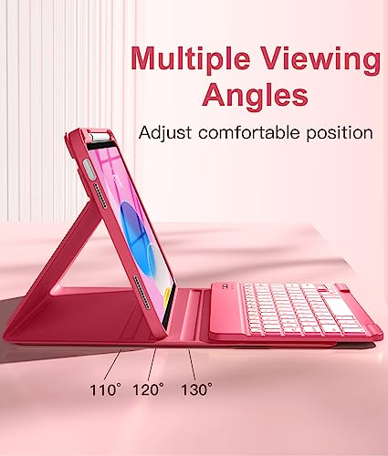 Hamile for iPad A16 11th 10th Generation Case with Keyboard - Wireless | Backlit Detachable Folio Keyboard Cover, Pencil Holder, for iPad A16 11-inch 2025 10th Generation 10.9 Inch 2022, Pink