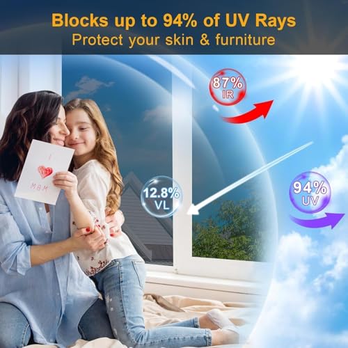 Upgraded One Way Window Privacy Film Sun Heat Blocking, 17.5" x 78.7" | Reflective Mirror Window Tint for Home Glass Windows Cover See Out Not In, Static Cling, Anti-UV, Anti-Glare, Black-Silver