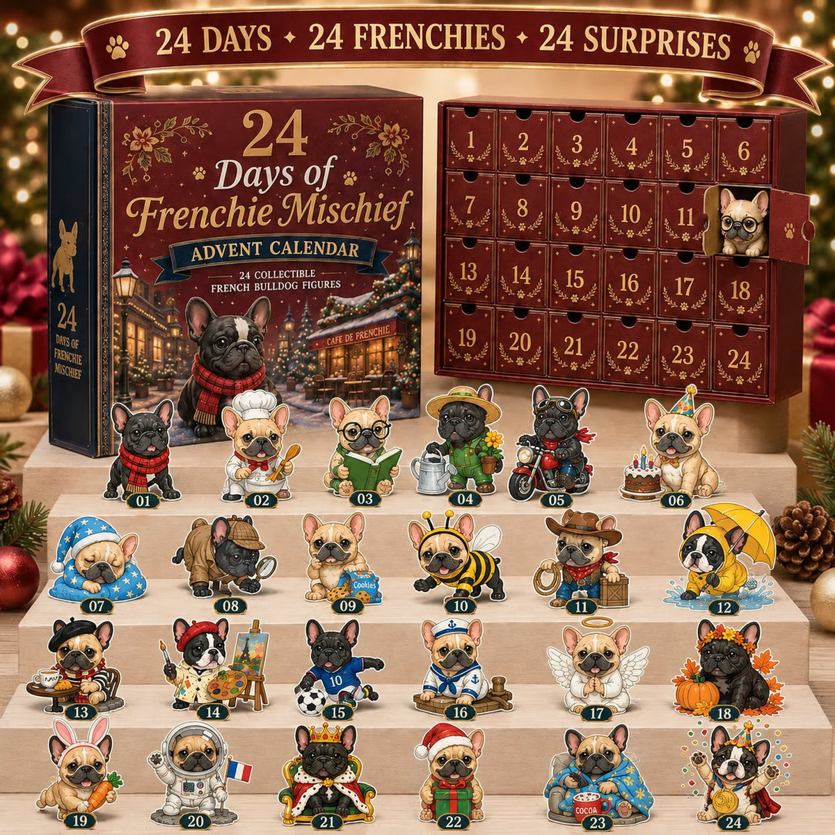 💯 🐶 24-Day French Bulldog Christmas Advent Calendar | 24 Unique Collectible Frenchie Characters with Different Outfits, Personalities & Daily Holiday Surprises 🎄✨