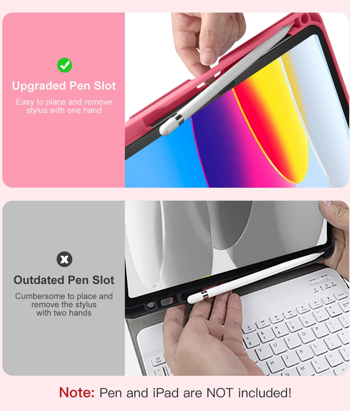 Hamile for iPad A16 11th 10th Generation Case with Keyboard - Wireless | Backlit Detachable Folio Keyboard Cover, Pencil Holder, for iPad A16 11-inch 2025 10th Generation 10.9 Inch 2022, Pink