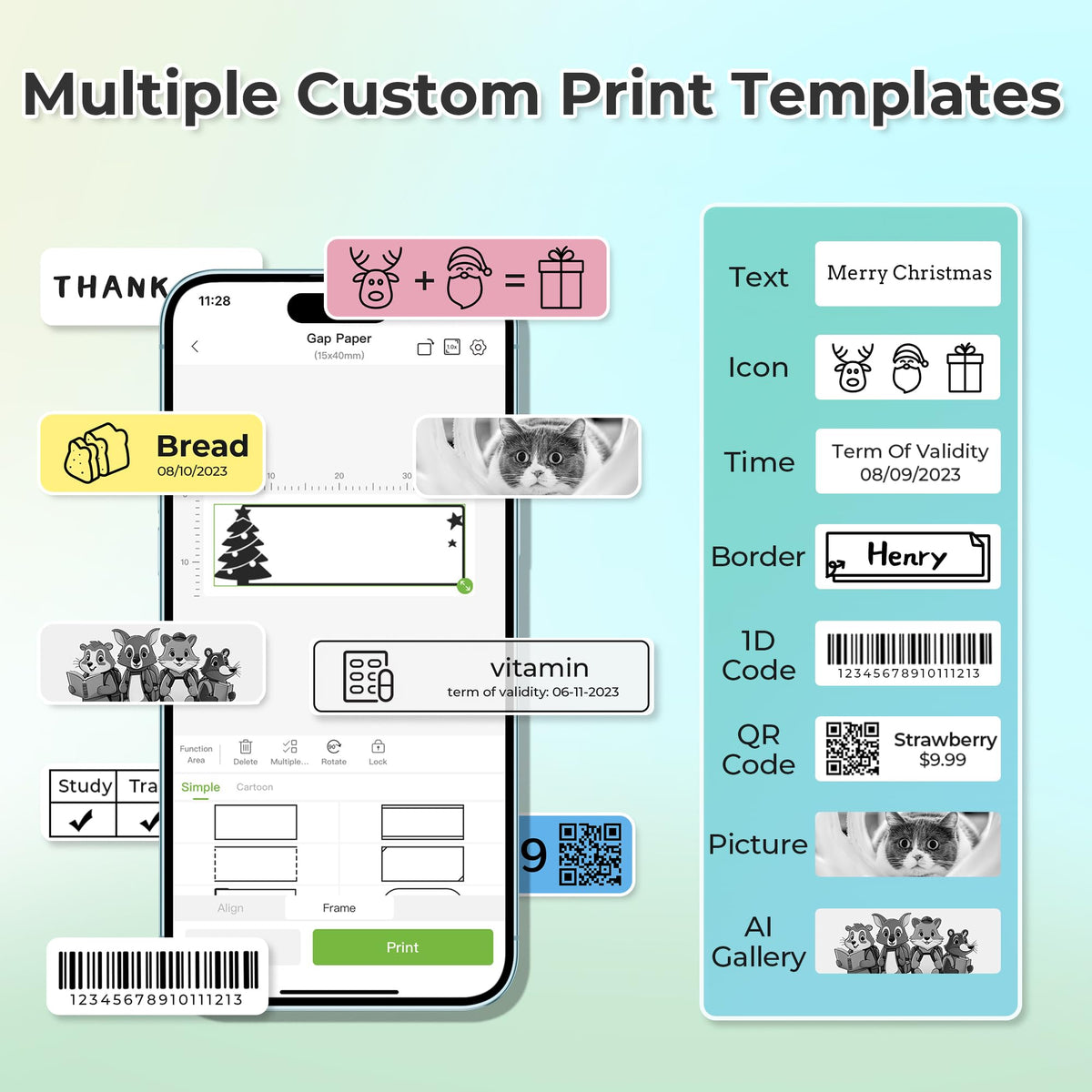 Nelko P21 Label Maker Machine with Tape, Bluetooth Label Printer, White | Creative App & Multiple Templates, Inkless Printing, Built-in Cutter, Ideal for School, Teacher Supplies, Office, and Home