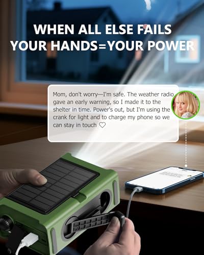 Emergency Weather Radio with Large Solar Panel, Real 12000mAh Battery | Efficient Hand Crank, AM/FM/NOAA Bands, LED Flashlight, Reading Lamp, SOS Alarm & Phone Charger for Camping & Emergencies