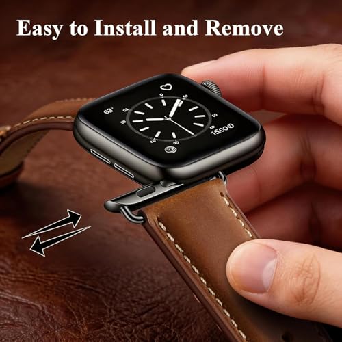 SUNFWR Leather Bands Compatible with Apple Watch Band for Men Women | 42mm 44mm 45mm 46mm 49mm, Top Grain Genuine Leather Replacement Strap, for iWatch Ultra, Series 12 11 10 9 8 7 6 5 4 SE 3 2 1
