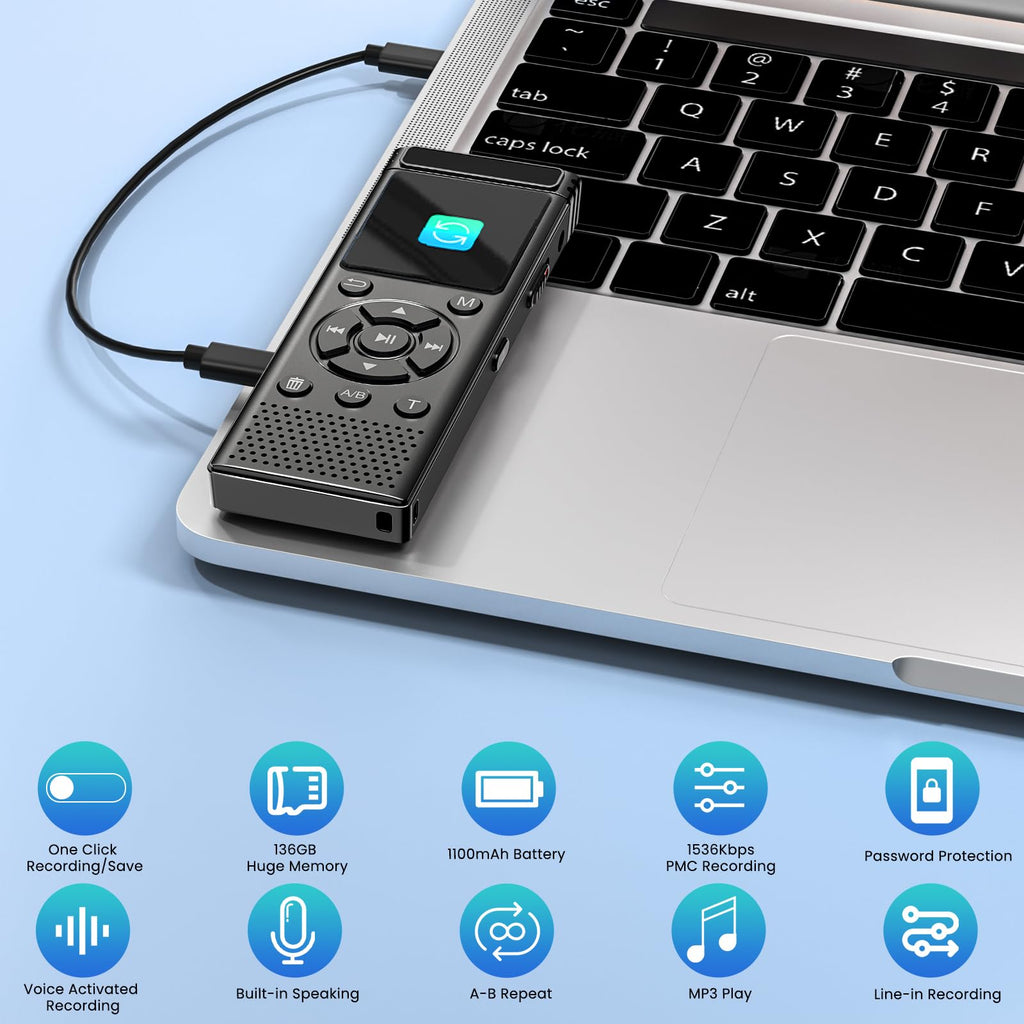 Tonfarb 136GB Digital Voice Recorder with Playback,9775 Hours Audio Record | Voice Activated Recording Device with Noise Reduction,A-B Repeat,MP3 Player,Password for Lecture Meeting/Classes/Interviews