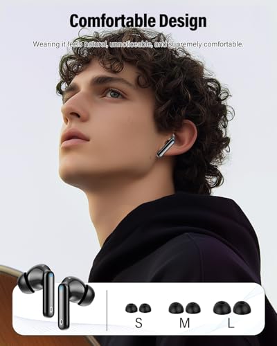 Wireless Earbuds, Bluetooth 5.4 Headphones Bass Stereo/Clear Calls, Black | Ear Buds with Noise Cancelling Mic LED Display in Ear Earphones IP7 Waterproof 36H Bluetooth Earbuds for Phones/Sport/Laptop