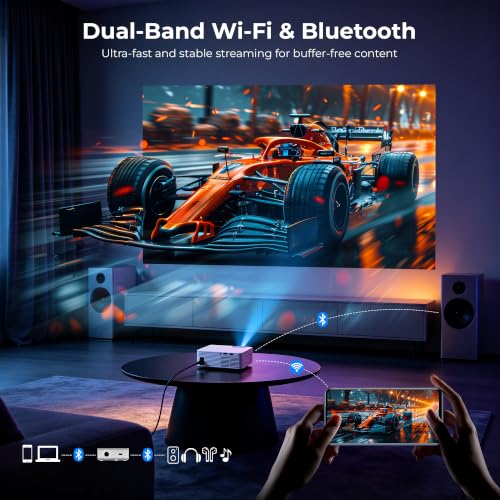 ELEPHAS Roku TV Smart Projector with Wi-Fi and Bluetooth | Built-in Roku TV, Works with Alexa & Google Home, Dolby Audio, Portable Mini Projector for Bedroom, Outdoor