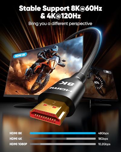 Highwings Long HDMI Cable 20 FT, 10K 8K Ultra HD High Speed 2.1 HDMI 48Gbps | Braided HDMI Cord-4K@120Hz 8K@60Hz, DTS:X, HDCP 2.2&2.3,eARC, HDR 10 Compatible with DVD Player/PS5/HDTV/Blu-ray