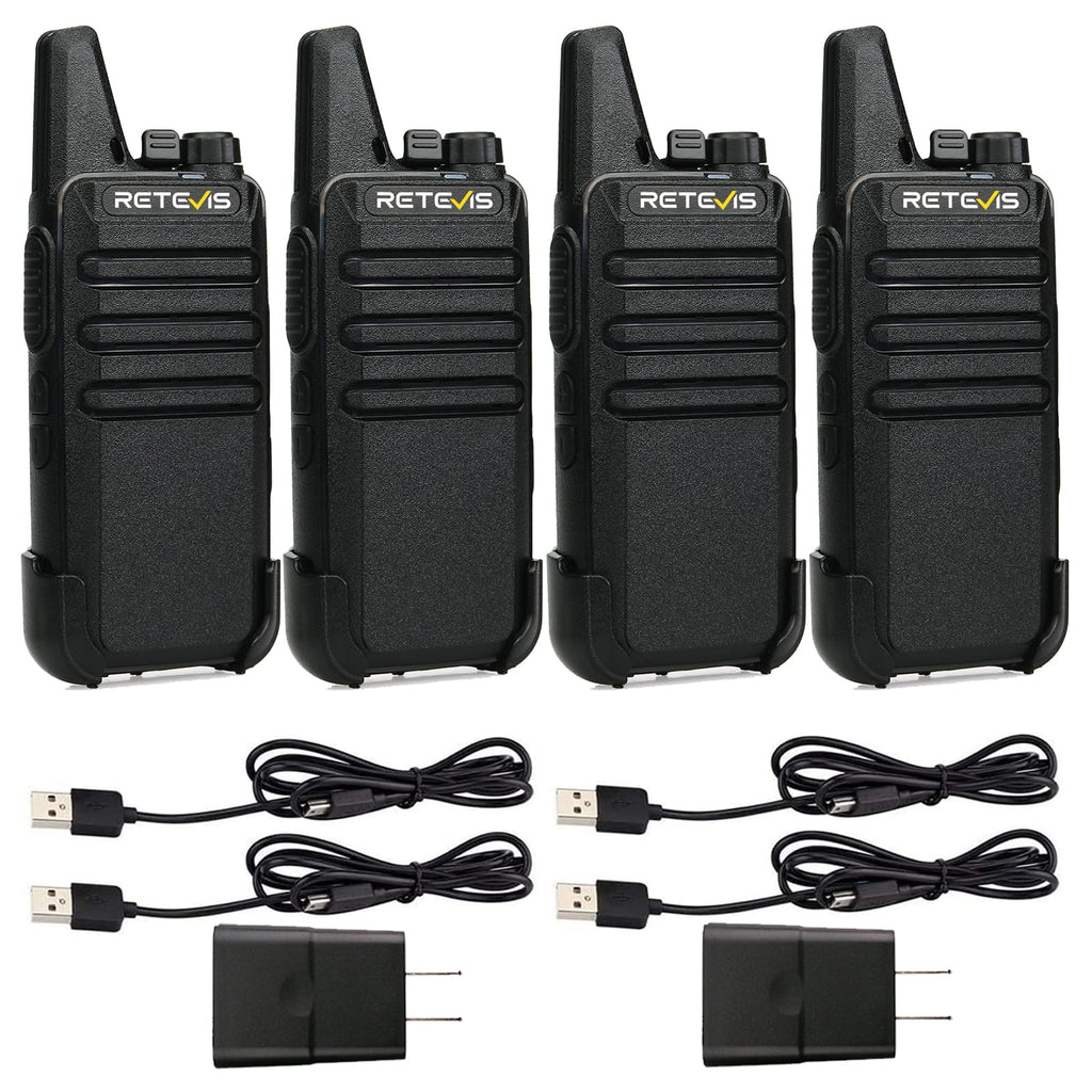 Retevis RT22 Compact & Lightweight FRS Walkie Talkies Long Range (4 Pack) | For Small Business, Camping, Hiking, Cruise, Safe Short Antenna, Comfortable to Carry, Loud & Clear Audio, USB-C
