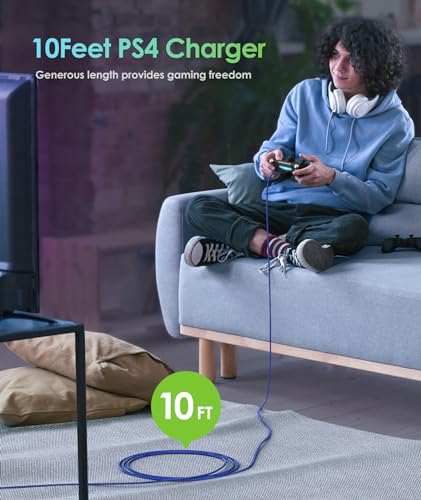 6amLifestyle 2 Pack 10ft PS4 Controller Charging Cable,Micro USB Braided Cord Compatible with PlayStation 4 DualShock 4, PS4 Slim/Pro, Xbox One S/X, Android Phones, Kindle, Black & Blue