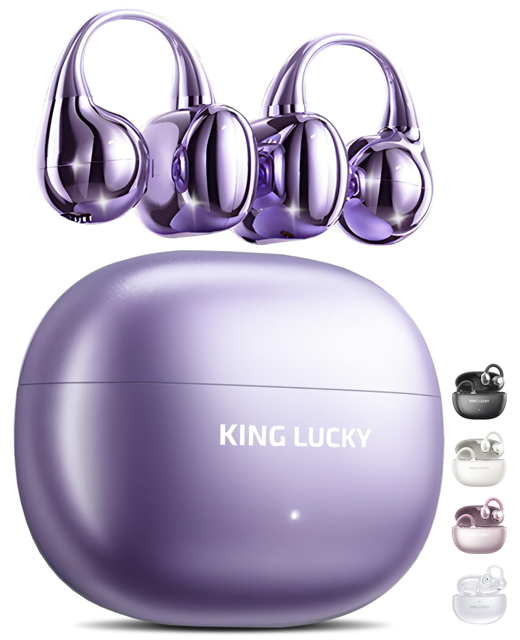 Kinglucky Clip-On Earbuds Gen 3, Open-Ear Wireless Bluetooth 6.0 Headphones with Mic, Secure Fit for Small Ears & Glasses Wearers, 50H Playtime, ENC, IPX5 Waterproof Sport Ear Buds (Purple)